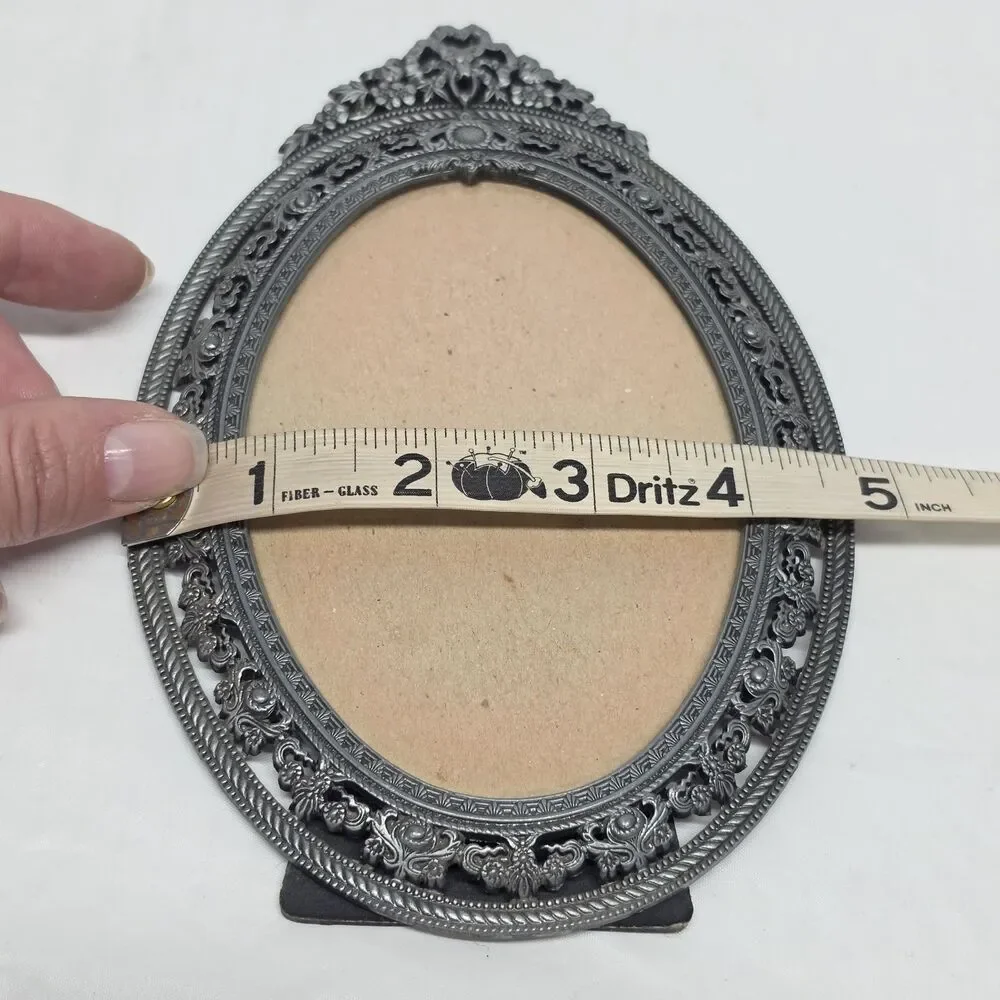 Vintage Pewter Ornate Filigree Picture Frame Ashley Manor Victorian Style Oval